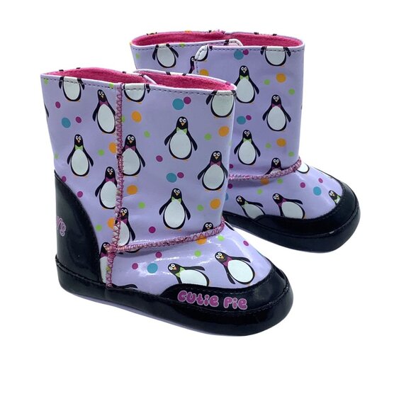 Skechers Baby Girls Penguin Print Booties Boots Size 2 Cutie Pie Purple - Picture 1 of 5